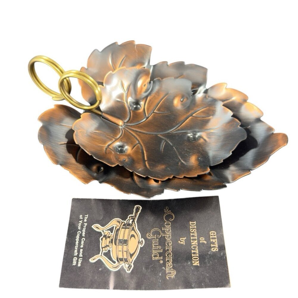 Vintage CopperCraft Guild Copper Leaf W Handle Trinket Dish Set 2 New With Tag‎